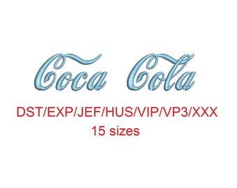 Coca Cola embroidery font dst/exp/jef/hus/vip/vp3/xxx 15 sizes small to large