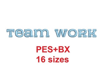 Team Work block embroidery font formats PES+BX 16 sizes French and English alphabet with commercial license (SNA)