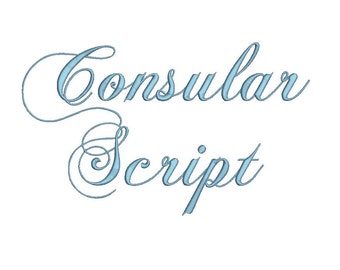 Consular Script embroidery font formats dst, exp, pes, jef and xxx, Sizes 1, 1.5 and 2 inches, instant download
