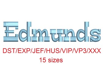 Edmunds™ embroidery font dst/exp/jef/hus/vip/vp3/xxx 15 sizes small to large (RLA)