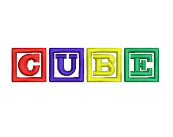 Cube embroidery font formats dst, exp, pes, jef and xxx, Sizes 1, 1.5 and 2 inches, instant download