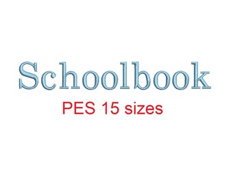 Schoolbook embroidery font PES format 15 Sizes 0.25 (1/4), 0.5 (1/2), 1, 1.5, 2, 2.5, 3, 3.5, 4, 4.5, 5, 5.5, 6, 6.5, and 7 inches