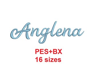 Anglena script embroidery font formats PES+BX 16 sizes French and English alphabet with commercial license (SNA)