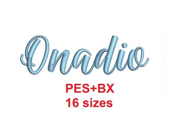 Onadio script embroidery font formats PES+BX 16 sizes French and English alphabet with commercial license (SNA)