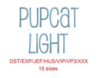 Pupcat Light™ block embroidery font dst/exp/jef/hus/vip/vp3/xxx 15 sizes small to large (RLA)