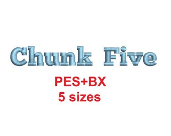 Chunk Five Serif embroidery font formats bx (which converts to 17 machine formats), + pes, Sizes 0.25 (1/4), 0.50 (1/2), 1, 1.5 and 2"