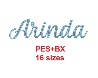 Arinda script embroidery font formats PES+BX 16 sizes French and English alphabet with commercial license (SNA)