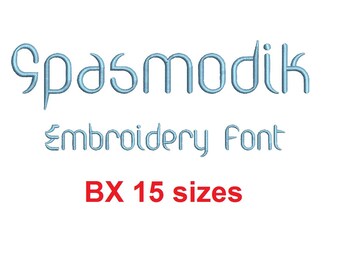 Spasmodik embroidery BX font Sizes 0.25 (1/4), 0.50 (1/2), 1, 1.5, 2, 2.5, 3, 3.5, 4, 4.5, 5, 5.5, 6, 6.5, and 7 inches