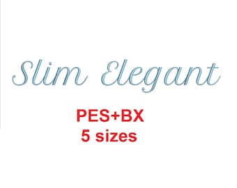 Slim Elegant Script Embroidery Font: BX + PES (0.25-2 inch)