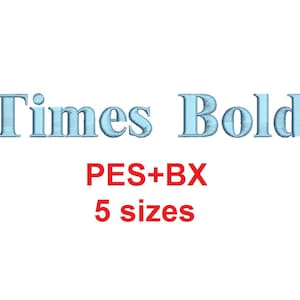 May include: Times Bold font embroidery design in light blue, available in 5 sizes. PES+BX file format.