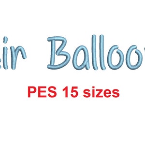 Pode incluir: As palavras "Air Balloon" em azul claro, com uma escrita estilizada, são exibidas em um fundo branco. Abaixo, em vermelho, estão as palavras "PES 15 sizes". A imagem é simples e limpa.