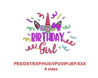 Birthday Girl machine embroidery hand made design instant download (AVL)