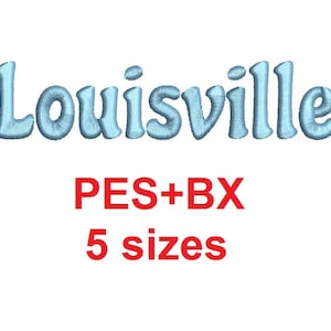 Louisville Script embroidery font formats bx (which converts to 17 machine formats), + pes, Sizes 0.25 (1/4), 0.50 (1/2), 1, 1.5 and 2&quot;