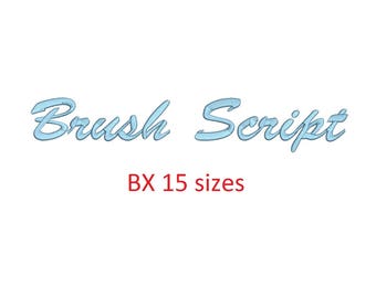 Brush Script Embroidery BX Schriftgrößen 0,25 (1/4), 0,50 (1/2), 1, 1,5, 2, 2,5, 3, 3,5, 4, 4,5, 5, 5,5, 6, 6,5 und 7 Zoll