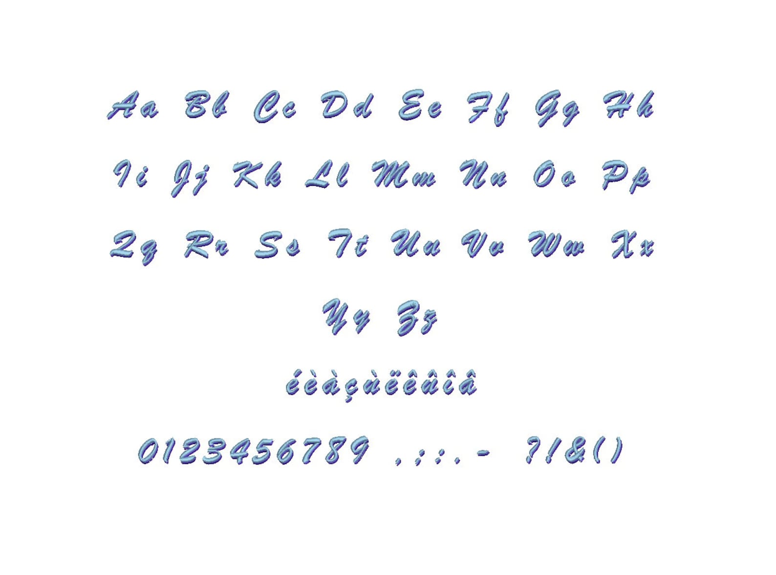 Brush Script Shadow Embroidery Font Formats Bx + Pes, Sizes 0.50 (1/2 ...