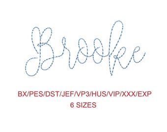 Brooke Bean Stitch machine embroidery font 6 sizes