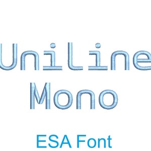 May include: Uniline Mono font in a light blue color with the text "ESA Font" in a dark blue color.