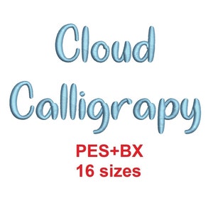 Cloud Calligraphy script embroidery font formats PES+BX 16 sizes French and English alphabet with commercial license (MHA)