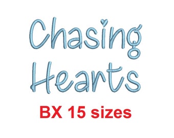 Chasing Hearts embroidery BX font Sizes 0.25 (1/4), 0.50 (1/2), 1, 1.5, 2, 2.5, 3, 3.5, 4, 4.5, 5, 5.5, 6, 6.5, and 7" (MHA)