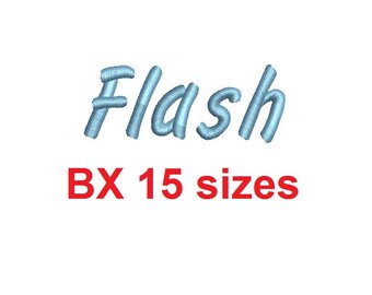 Flash Script embroidery BX font Sizes 0.25 (1/4), 0.50 (1/2), 1, 1.5, 2, 2.5, 3, 3.5, 4, 4.5, 5, 5.5, 6, 6.5, and 7 inches