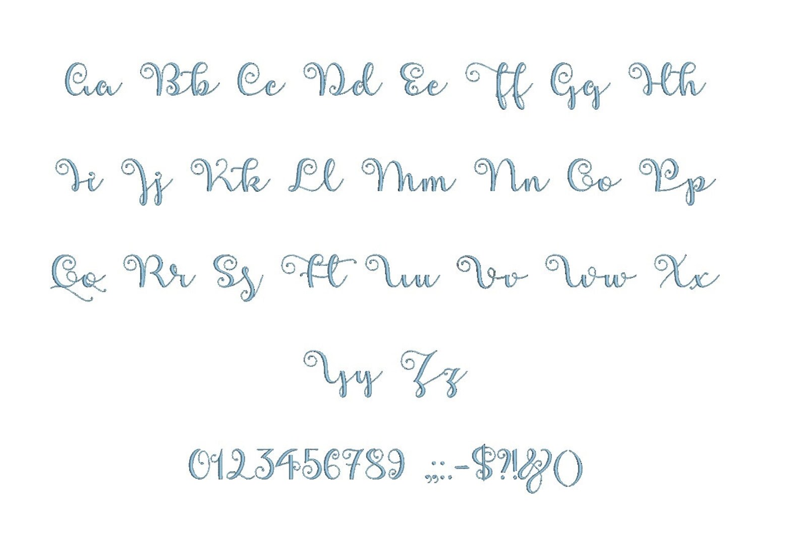 Apple Script Embroidery PES Font Sizes 0.25 (1/4), 0.50 (1/2), 1, 1.5 ...