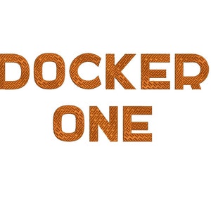 May include: Orange and brown text on a white background reads "DOCKER ONE".