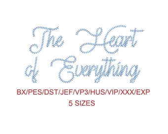 The Heart Of Everything thin chain stitch machine embroidery font 5 sizes (MHA)