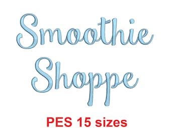 Smoothie Shoppe embroidery font PES format 15 Sizes 0.25 (1/4), 0.5 (1/2), 1, 1.5, 2, 2.5, 3, 3.5, 4, 4.5, 5, 5.5, 6, 6.5, and 7 inches