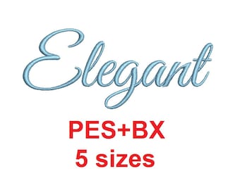 Formatos de fuente de bordado Elegant Script bx (que se convierte a 17 formatos de máquina), + pes, tamaños 0,25 (1/4), 0,50 (1/2), 1, 1,5 y 2&quot;