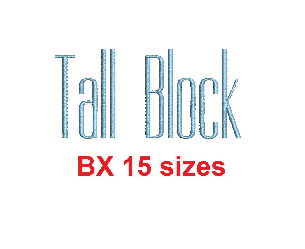 Tall Block embroidery BX font Sizes 0.25 (1/4), 0.50 (1/2… embroidery font preview