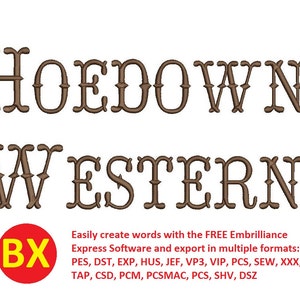 Hoedown Western fishtail borduurwerk lettertype bx-bestand 1", 1,5" en 2"