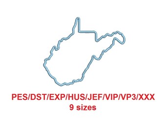 West Virginia embroidery applique pes/dst/exp/jef/hus/vip/vp3/xxx 9 Sizes