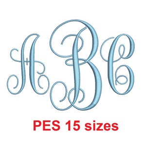 Può includere: Un monogramma con le lettere A, B e C in un carattere corsivo. Le lettere sono di colore azzurro chiaro e hanno un fiocco decorativo. Il testo "PES 15 dimensioni" è sotto il monogramma.