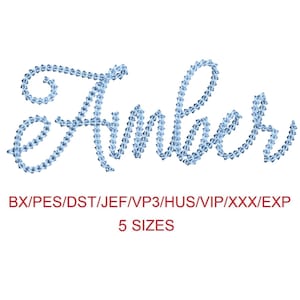 Amber thin chain stitch machine embroidery font 5 sizes