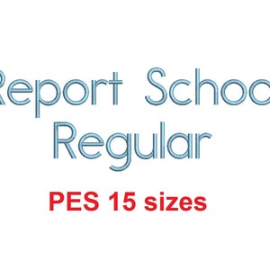 May include: Blue text on a white background that reads "Report School Regular PES 15 sizes".