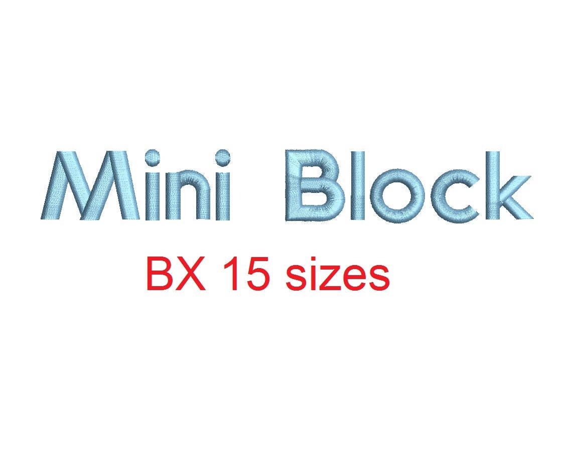 Mini Block Embroidery Font, BX Format embroidery font sample