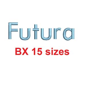 Futura embroidery BX font Sizes 0.25 (1/4), 0.50 (1/2), 1, 1.5, 2, 2.5, 3, 3.5, 4, 4.5, 5, 5.5, 6, 6.5, and 7 inches