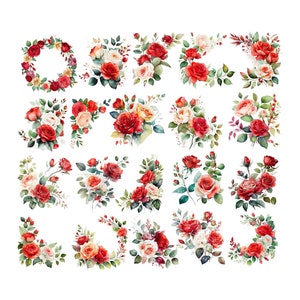 20 rosa clipart, rosa png, clipart floral, clipart de flores, aquarela rosa, rosas vermelhas, clipart de flores,