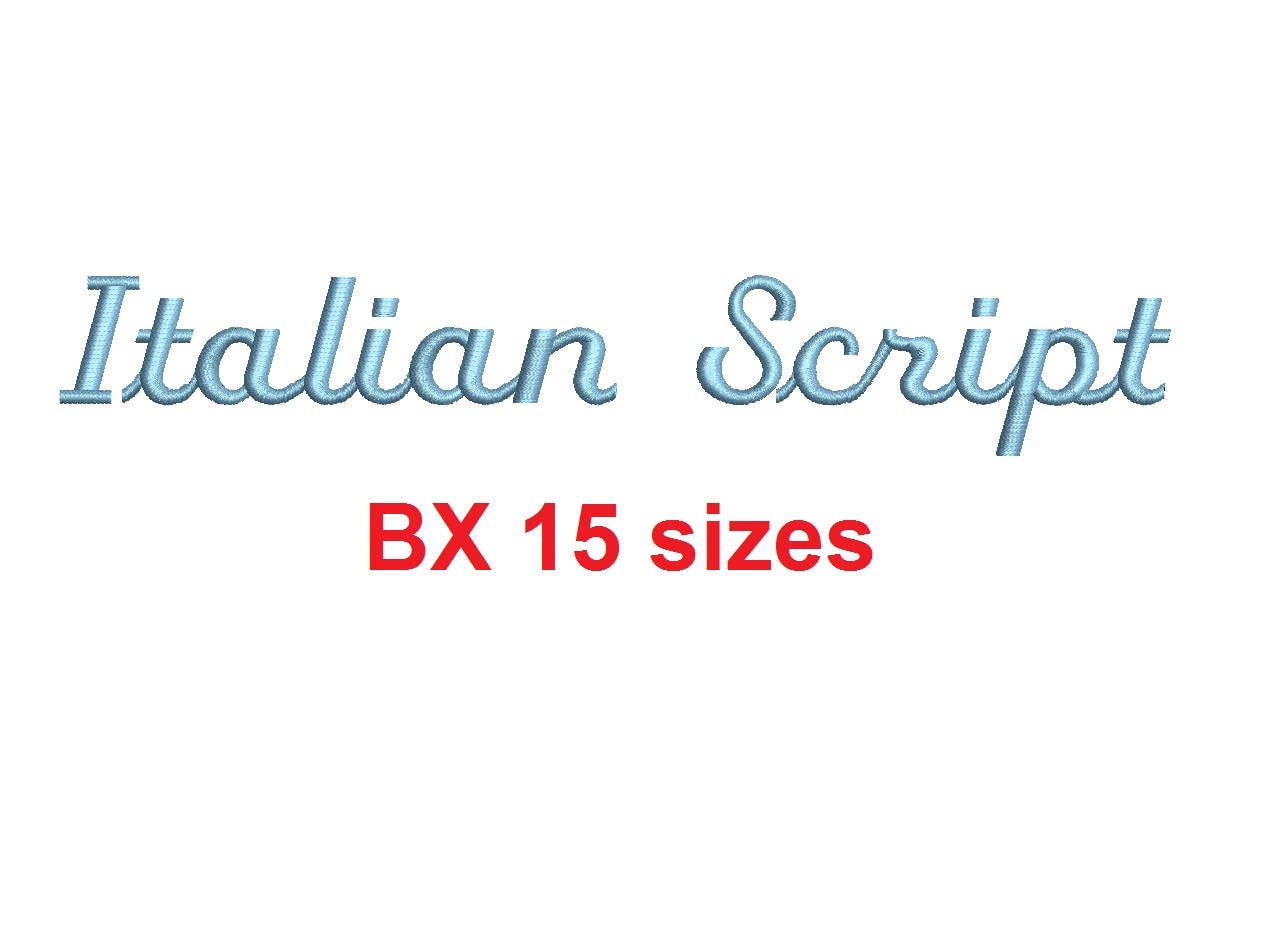 Italian Script embroidery BX font Sizes 0.25 (1/4), 0.50… embroidery font sample