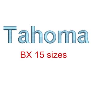 Peut inclure: Texte brodé en bleu qui lit "Tahoma" avec les mots "BX 15 tailles" en rouge en dessous.