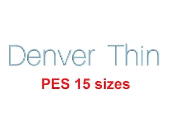 Denver Thin Block embroidery font PES format 15 Sizes 0.25 (1/4), 0.5 (1/2), 1, 1.5, 2, 2.5, 3, 3.5, 4, 4.5, 5, 5.5, 6, 6.5, and 7 inches
