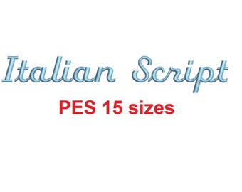 Italian Script embroidery font PES format 15 Sizes 0.25 (1/4), 0.5 (1/2), 1, 1.5, 2, 2.5, 3, 3.5, 4, 4.5, 5, 5.5, 6, 6.5, and 7 inches