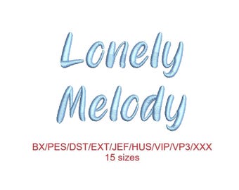 Lonely Melody embroidery font 15 sizes 9 file formats (SNAS)