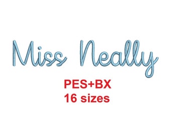 Miss Neally script embroidery font formats PES+BX 16 sizes French and English alphabet with commercial license (SNAS)