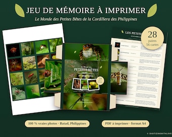 Printable Matching Card Game French Version, 28 Pairs Real Insect Photos, Nature Educational Game for Kids, DIY Box, PDF