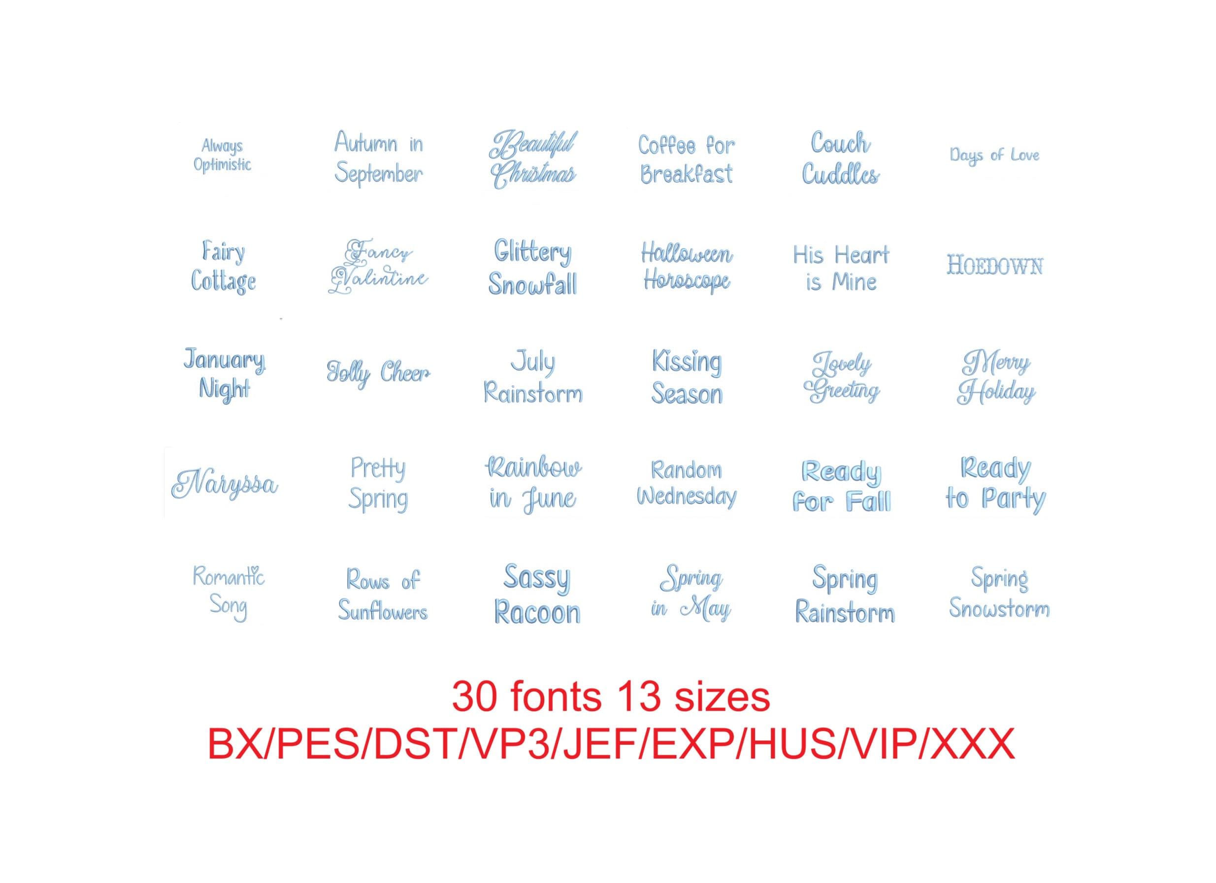 Package 30 embroidery fonts 13 sizes (#P30001CU) Try firs… embroidery font sample