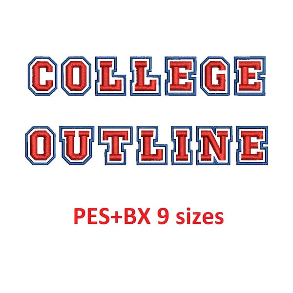 College Outline 3D Puff 2 colors embroidery font formats PES+BX 9 sizes