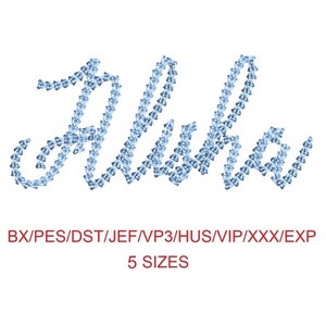 Alisha thin chain stitch machine embroidery font 5 sizes