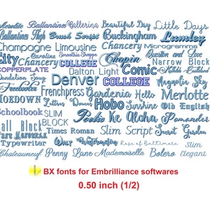 Package 50 BX Shadow and Outline 0.50&quot; (1/2) embroidery fonts - Try first, purchase after!