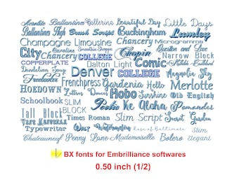 Package 50 BX Shadow and Outline 0.50" (1/2) embroidery fonts - Try first, purchase after!